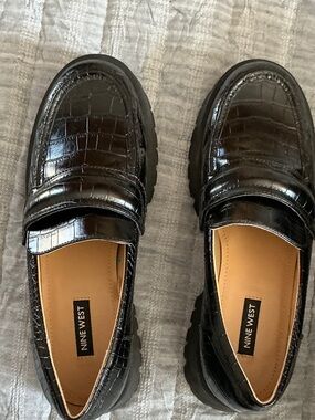 Nine West Black Croc-Embossed Penny Loafers for Men
